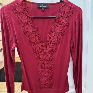 Lulu’s burgundy long sleeve body suit, size small